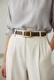 Women's Brown Gold Square Buckle Belt - 5