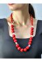 Red Bamboo Beaded Women's Necklace 32 cm - 2