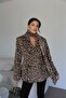 Leopard Patterned Shawl Detailed Lined Premium Design Double-Breasted Fur Coat - 6