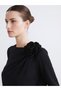 Alita City Farkıyla Raşi̇t Bağzi̇bağli X Black Crepe Plain Oval Neck Long Sleeve Women's Blouse - 3