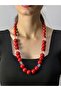 Red Bamboo Beaded Women's Necklace 32 cm - 4