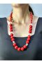 Red Bamboo Beaded Women's Necklace 32 cm