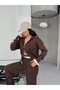 Women's Striped Detail Zippered Cardigan and Pants Knitwear Set - 3