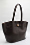 Women's Brown Large Size Faux Leather Magnet Closure Long Strap Hand and Shoulder Bag