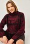 Collarless Jacquard Knitwear Gray Colored Long Sleeve Sweater - 2