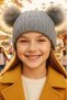 Girl's 6 - 14 Years Old Corded Fabric Beanies with Pompoms Children's Beanie - 2