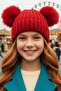Girl's 6 - 14 Years Old Corded Fabric Beanies with Pompoms Children's Beanie - 2