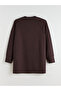 Two Mt Shop Quality Lcw Modest Brown Interlock Plain Oversize Women's Sweatshirt Tunic - 6