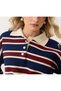 Navy Blue-Red Colored Buttoned Striped Polo Neck Knitwear Sweater