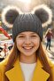 Girl's 6 - 14 Years Old Corded Fabric Beanies with Pompoms Children's Beanie - 8