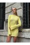 Women's Yellow Tie-Up Deep Back Cut-Out Long Sleeve Seersucker Textured Mini Short Party Dress - 2