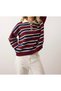 Red-Navy Blue Colored Buttoned Striped Polo Neck Knitwear Sweater - 3