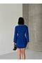 Double-Breasted Balloon Collar Asymmetrical Sleeves Hemmed Hem Gold Accessory Detailed Belt Lined Mini Dress - 8