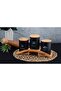 3-Piece Porcelain Black Bamboo Lid Spice Jar Set, Spice Jar Set with Bridge-Shaped Stand