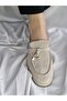 Genuine Leather Light Beige Suede Women's Stylish and Comfortable Loafer Shoes - 6