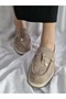 Genuine Leather Beige Women's Stylish and Comfortable Loafer Shoes - 3