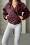 Velisse Women's Burgundy Balloon Sleeve Bomber Leather Jacket - 4
