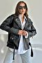 Elvera Women's Zr Belted Black Leather Jacket - 4