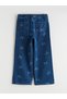 Alita City Lcw Kids Indigo Ribbon Detailed Wideleg Girls' Jean Pants with a Difference in Color - 5