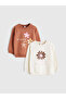 Two Mt Shop Quality Lcw Kids Brown 3 Thread Printed Standard & Regular Girls' Sweatshirt - 3