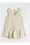 Alita City Lcw Kids Beige Dobby Plain Girls' Dress with a Difference - 3