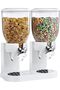 Double airtight clear container cereal dispenser with built in spill tray for dry food, breakfast ce