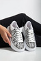 Women's Sneakers with Zebra Pattern Lace-Up Suitable for Daily Use White-Black Color - 2