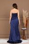 Satin Fabric Balen Detailed Evening Dress - Dark Blue - 8