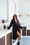 Lined Belt Detailed Black Color Trench Coat Mlb079 - 2