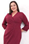 Women's Burgundy Slim Fit Double-Breasted Collar Bead Embroidery Plus Size Midi Dress - 4