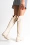Beige Leather Riding Over-The-Knee Fur Non-Slip Sole Zippered Kety Women's Boots - 5