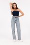 Blue Snow Washing Women's High Waist Tube Leg Jeans - 2