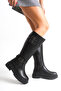 Black Leather Women's Boots Non-Slip Sole Zippered Emy - 8
