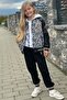 Girl's V Cool Writing Printed Sweatshirt Zebra and Gold Striped Detail Leather Tracksuit Set