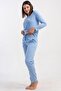 Women's Blue Color Long Sleeve Crew Neck Elastic Leg Pajama Set C6T8N0305 - 2
