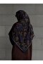 Cotton Leaf Pattern Scarf - Black - Purple Navy - 6