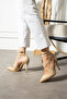 Beige Patent Leather Ankle Strap Pointed Toe High Thin Heel Women's Stiletto Shoes - 4