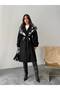Women's Black Lined Belted Pocketed Imported Premium Fabric Midi-Length Coat G6000 - 5