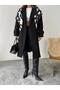 Women's Black Lined Belted Pocketed Imported Premium Fabric Midi-Length Coat G6000 - 4
