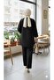 Black Hijab Two-Piece Set with Tie-Front Kimono Jacket and Wide-Leg Pants, Casual Chic, New Season - 3