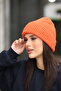 Women's Orange Ribbed Knitted Winter Beanie - Soft Textured - 2