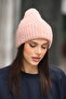 Women's Pink Soft Textured Ribbed Knitted Winter Beanie Hat - 3