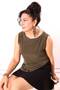 Women's Khaki Green Boat Neck Asymmetrical Blouse - 6
