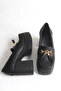 Women's Special Design Black Platform Heeled Loafer Shoes with Tassel Buckle - 4