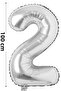 Foil Balloon Number 2 Helium Balloon 100 Cm Silver Color