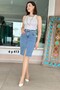 Lycra Knee Length Denim Skirt 4Y413 - 4