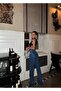 Women's Blue Wide Leg Stone Patterned Palazzo Jean - 4