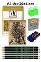 A3 Kraft Sketchbook Spiral 50 Sheets Charcoal Drawing Set Dough Eraser Fatih Graded Pencil Hobby