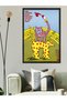 Illustration of an Animal with a Yellow Background, One-Piece Black Wooden Framed Painting