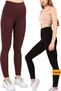2-Piece Leggings Ribbed High Waist Recovery Sports Leggings Black+brown